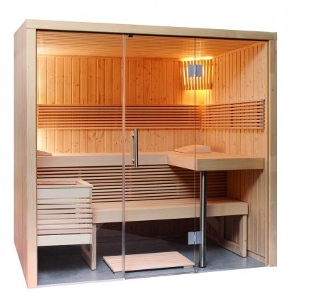 Dřevěná sauna vyrobena ze smrku s prosklenou stěnou - Sauna Panorama Small